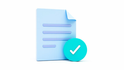 Poster - 3d render of a light blue document with a teal checkmark