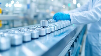 Poster - Assembler Concentrating on Conveyor Line, diligently assembling intricate components in a dynamic manufacturing environment, showcasing precision and teamwork in action