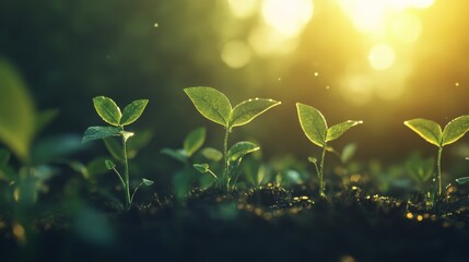 Aufkleber - A time-lapse-inspired scene of seedlings growing under the changing light of the day, representing the cycle of life.