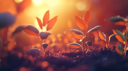 Aufkleber - A time-lapse-inspired scene of seedlings growing under the changing light of the day, representing the cycle of life.