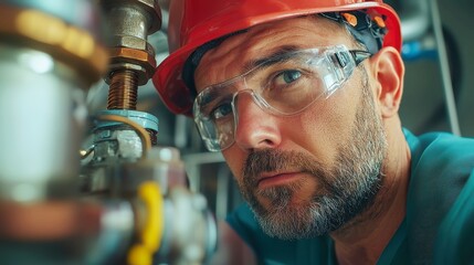 Poster - Boiler Technician Optimizing Steam Systems, enhancing energy efficiency in industrial environments, skilled maintenance, precision tuning for optimal performance.