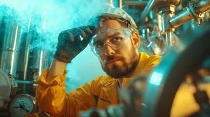 Poster - Boiler Technician Optimizing Steam Systems, enhancing energy efficiency and performance in industrial environments, skilled maintenance and tuning of complex machinery