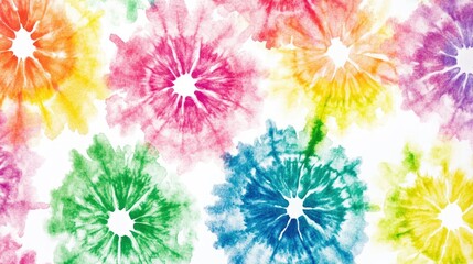 Wall Mural - white background with tie-dye designs in rainbow colors. the design is made of watercolor