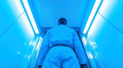Poster - Elevator Technician at Work, servicing and maintaining elevators in a bustling high-rise, ensuring safety and functionality in a vital urban environment, skilled hands in action