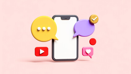 Poster - blank smartphone screen with colorful speech bubbles and