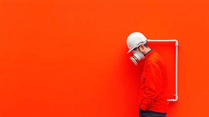 Poster - Gas Technician Inspects Secure Pipelines, verifying integrity and safety of gas lines in a residential setting, minimalist background, uncluttered environment, open space