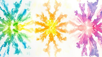 Wall Mural - white background with tie-dye designs in rainbow colors. the design is made of watercolor