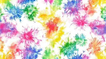 Wall Mural - white background with tie-dye designs in rainbow colors. the design is made of watercolor