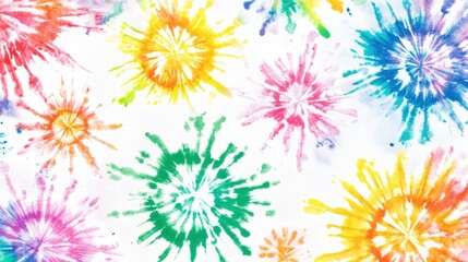 Wall Mural - white background with tie-dye designs in rainbow colors. the design is made of watercolor
