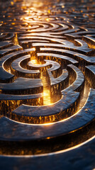 Poster - A mesmerizing labyrinth unfolds with intricate patterns that glow in the dark, creating an illusion of infinite paths leading to unknown realms. Shadows deepen, enhancing its enigmatic beauty