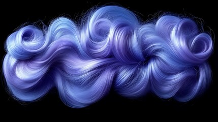 Poster - Abstract blue and purple wavy hair strands flowing gently against a solid black background