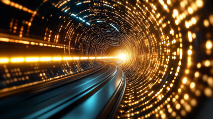 Fototapete - A stunning digital matrix comes alive with streams of glowing symbols cascading through a tunnel of light, creating an immersive experience that blends technology and artistry