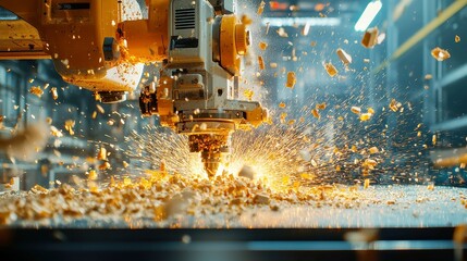 Poster - Saw Operator Engaged in Precision Cutting, expertly processing materials for seamless production in a well-organized workspace, focused on safety and efficiency.