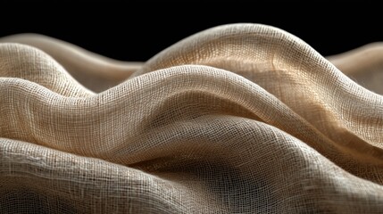 Poster - Soft, flowing linen fabric draped on a dark background showcasing natural texture and movement