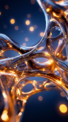 Fototapete - A mesmerizing 3D fractal structure unfolds with iridescent translucent elements that mimic organic cells, glowing softly in a serene blue backdrop