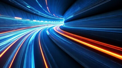 Poster - Dynamic Tunnel of Speed: Capturing the essence of speed and data transfer, streaks of light create a vibrant and futuristic tunnel, hinting at high-tech innovation and digital progress.