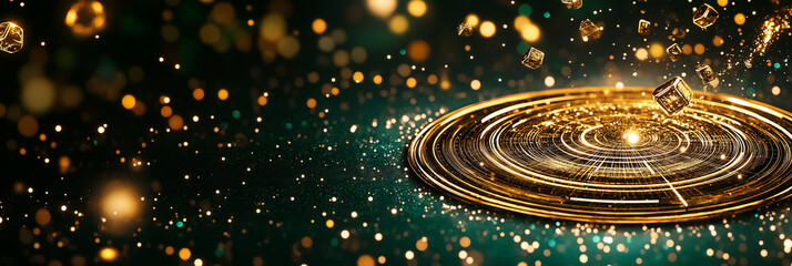 Fototapete - Symbols cascade gracefully in a vibrant digital matrix while holographic effects sparkle and swirl, creating an enchanting and futuristic atmosphere full of dynamic energy