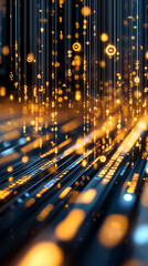 Fototapete - A stunning visualization captures the essence of a digital matrix, featuring falling symbols that create a sense of depth and movement, enhanced by vivid holographic effects that glow brilliantly