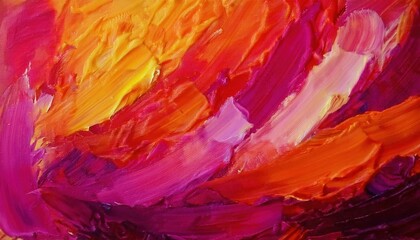 Aufkleber - vibrant abstract oil painting with dynamic fiery brushstrokes in red, orange, and pink, perfect for bold wall art decor

