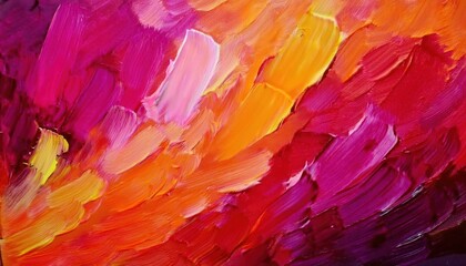 Aufkleber - vibrant abstract oil painting with dynamic fiery brushstrokes in red, orange, and pink, perfect for bold wall art decor

