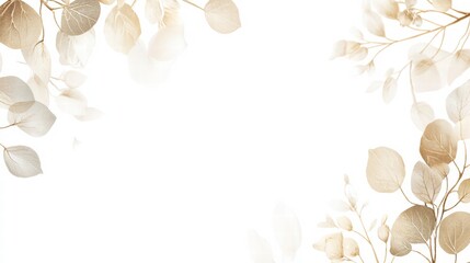 Poster - ethereal foliage: delicately rendered illustration of leaves in muted gold and ivory tones, creating