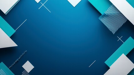 Poster - Geometric Abstract: A captivating geometric background featuring bold, contrasting shapes in vibrant shades of blue, white, and teal, against a backdrop of deep azure.