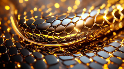 Fototapete - The artwork portrays a mesmerizing digital surface that resembles snake skin, featuring glossy textures and detailed scales glistening under dynamic light. The vibrant hues invite exploration