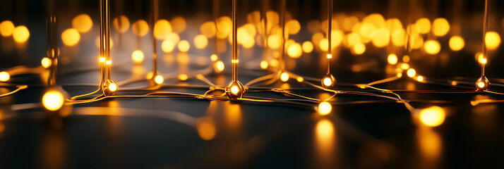 Poster - Glowing nodes create a vibrant tapestry in an intricate grid, symbolizing connectivity and intelligence