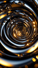 Poster - A captivating fractal spiral created with metallic textures reflects shimmering light, drawing the viewer into its endless depths. The intricate design evokes a sense of wonder and infinity