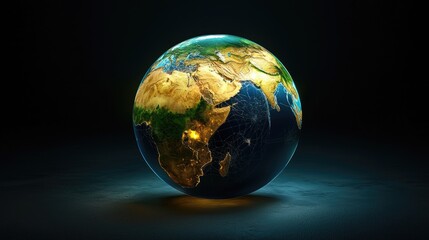 Poster - a futuristic digital globe with ai-driven climate prediction models overlayed.