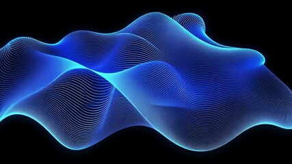 Poster - Abstract Blue Waves: A mesmerizing digital visualization presents flowing, luminous blue waves on a black background. Illustrating data and movement, it evokes feelings of energy and innovation.