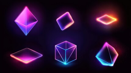 Poster - neon geometric shapes: a collection of vibrant, glowing neon geometric shapes against a dark backgro