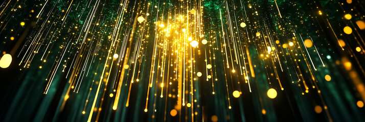 Fototapete - Immerse in a world where golden symbols cascade from above, forming a stunning digital matrix. Holographic effects dance, adding depth and mystique to this captivating environment