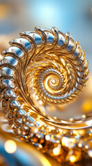 Poster - The spiral unfolds endlessly, showcasing a metallic texture that captures and plays with light. This mesmerizing fractal formation invites the viewer into a world of infinite wonder