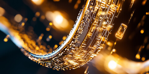 Fototapete - A mesmerizing digital landscape unfolds with symbols cascading seamlessly, creating a vibrant atmosphere filled with holographic light effects. This stunning display enchants the viewer
