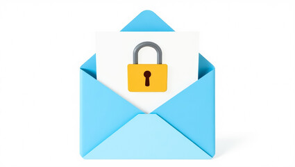 Poster - light blue envelope with a yellow padlock symbolizes secure messaging.