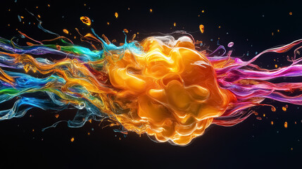 Fototapete - A mesmerizing abstract representation of an AI network comes alive with swirling, colorful data streams that evoke the complexity of brain functions and neural connections
