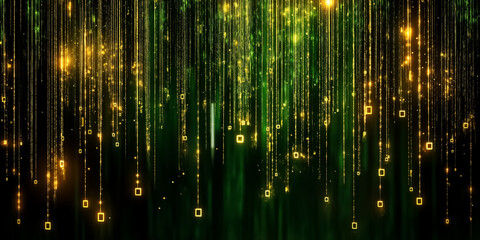 Poster - A mesmerizing digital matrix displays cascading symbols illuminated by holographic effects. The interplay of light creates a captivating visual experience, reminiscent of virtual realms at twilight