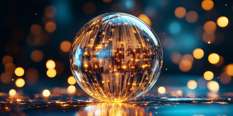 Fototapete - A mesmerizing spherical structure showcases a data matrix with vibrant, shifting patterns. This digital artwork captures a sense of motion and innovation, blending technology and creativity