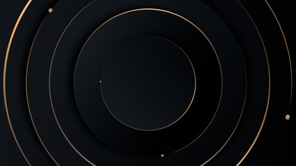 Wall Mural - black grey golden gradient seamless dynamic background. 3d circle rings minimal deluxe with gold dot