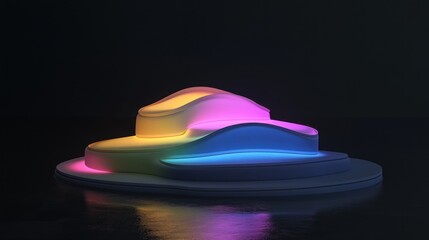 Fototapete - A glowing, abstract sculpture with soft curves and vibrant colors illuminated against a dark backdrop.