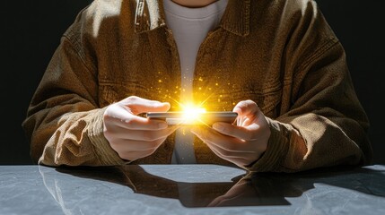 Poster - A person making a secure online payment, with a glowing verification tick on the screen.
