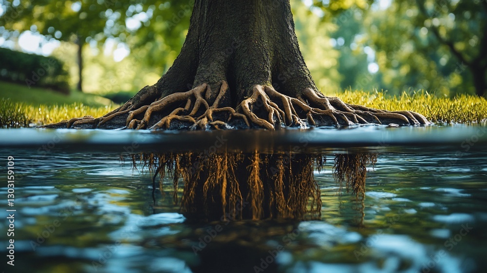 Tree Roots In Water Tree roots in water, park background, nature conservation Stock ...