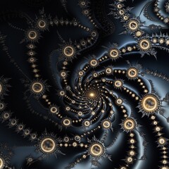 Aufkleber - Spiral of gold and black dots. The spiral is made up of many small circles, each one slightly larger than the one before it. AI generated