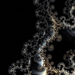 Poster - Black and gold swirl pattern with a white background. The pattern is very intricate and detailed, with many small shapes and curves. Scene is elegant and sophisticated, with the gold. AI generated