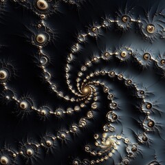 Poster - Spiral of gold and black dots. The spiral is made up of many small circles, each one slightly larger than the one before it. AI generated