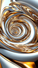 Fototapete - A captivating fractal pattern unfolds as an infinite spiral, showcasing a dynamic interplay of metallic textures that reflect and refract light, creating a surreal visual experience