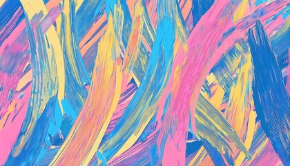 Aufkleber - dynamic abstract brushstroke texture in pastel neon hues of blue, pink, and yellow, ideal for modern design and digital art

