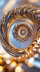 Poster - An intricate fractal pattern unfolds as a shimmering spiral reflects light in a dance of metallic hues. This mesmerizing design invites exploration of its infinite depths and textures