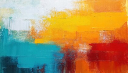 Poster - abstract oil painting with bold turquoise, yellow, and red brushstrokes, modern wall art for contemporary interior design

